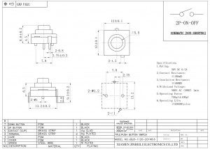 JBL8-1120-201 ON-OFF Flat Pushbutton Switch 12x12mm 2Pin Through Hole DIP Vertical