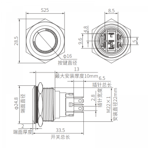 Custom Ring Illumination 22mm Anti Vandal Switch SPST