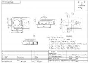 TS-1177 3,4 × 3,4 Tastschalter Oberflächenmontage DC 12 V 0,05 A
