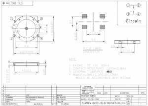 TS-1197 4,8 × 4,5 mm flacher taktiler Schalter Oberflächenmontage DC 12 V 0,05 A
