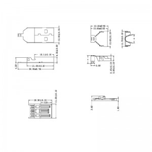 Solder Type USB 2.0 Type A Plug Free Hanging In Line