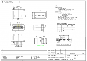 USB-20C-F-06DF01 Waterproof USB Type C Receptacle Through Hole Vertical