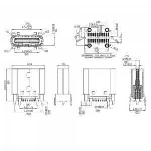 USB-31C-F-01BS01 USB 3.1 Type C 24Pin SMD Through Hole Vertical