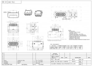 USB-20C-F-06SF02 IPX6 Wasserdichter USB 2.0 Typ C 6-poliger SMD-USB-C-Anschluss 54-00284